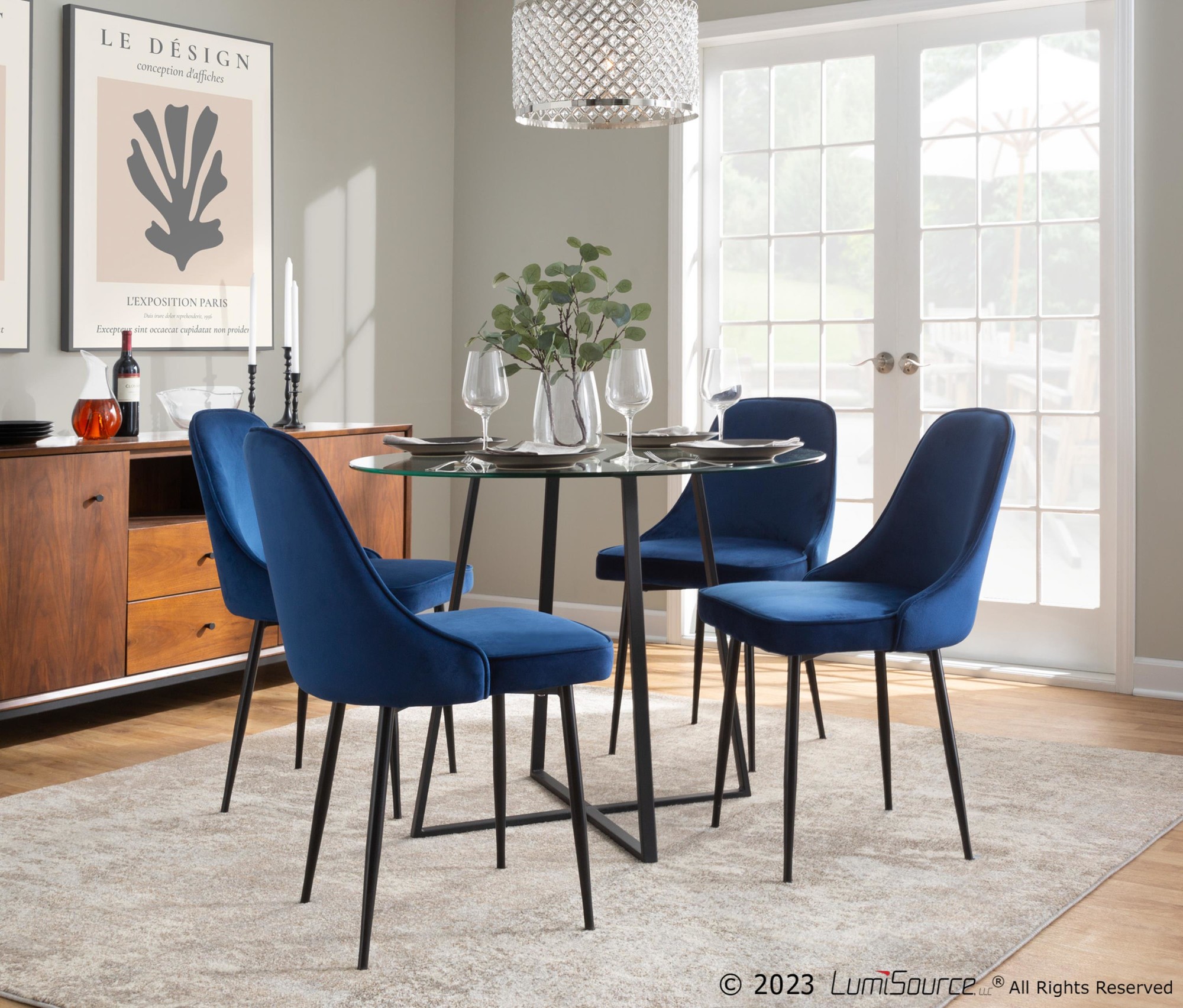 Marcel Navy Velvet Black Leg Contemporary Dining Chairs (Set of 2) 2 Marcel Navy Velvet Black Leg Contemporary Dining Chairs (Set of 2) - Image 2
