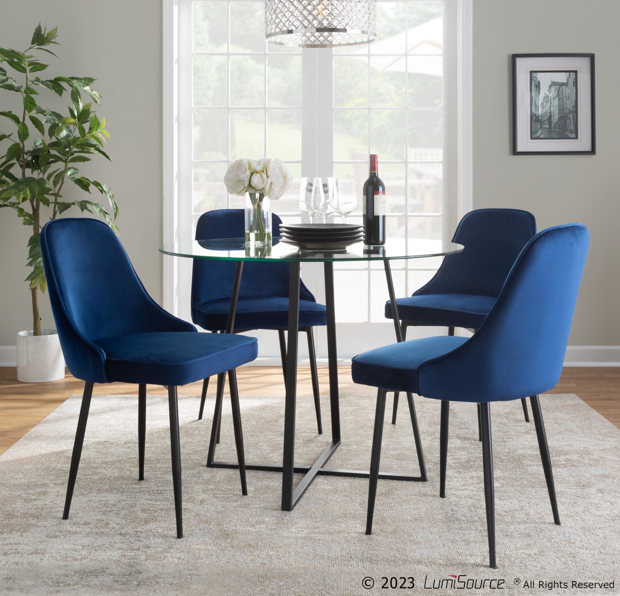 Marcel Navy Velvet Black Leg Contemporary Dining Chairs (Set of 2) 1 Marcel Navy Velvet Black Leg Contemporary Dining Chairs (Set of 2)