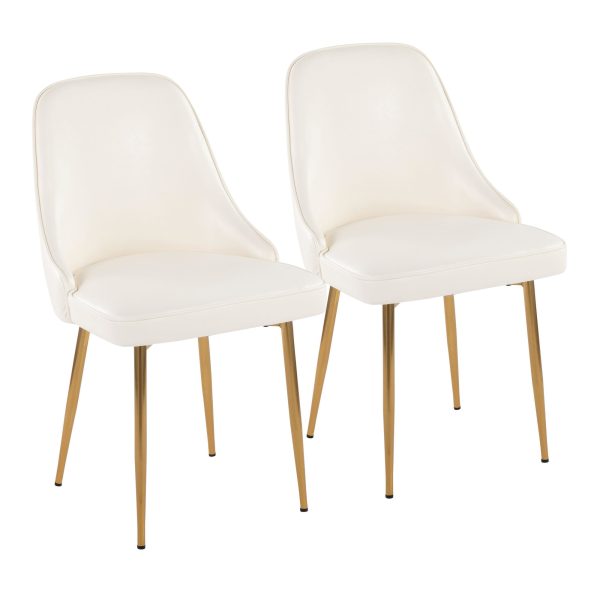 Marcel White Faux Leather Contemporary Dining Chairs Gold Frame Set of 2 2