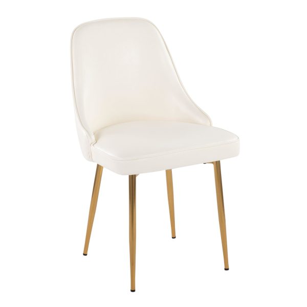 Marcel White Faux Leather Contemporary Dining Chairs Gold Frame Set of 2 3