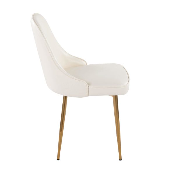 Marcel White Faux Leather Contemporary Dining Chairs Gold Frame Set of 2 4