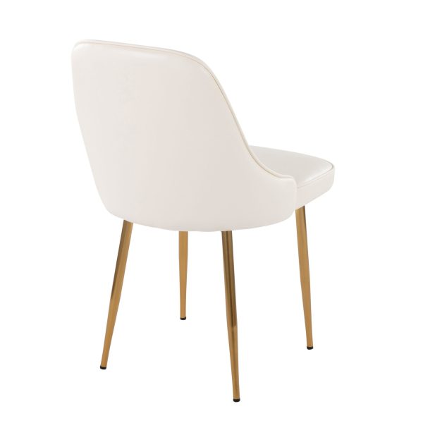 Marcel White Faux Leather Contemporary Dining Chairs Gold Frame Set of 2 5