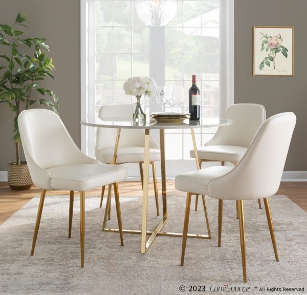 Marcel White Faux Leather Contemporary Dining Chairs Gold Frame Set of 2
