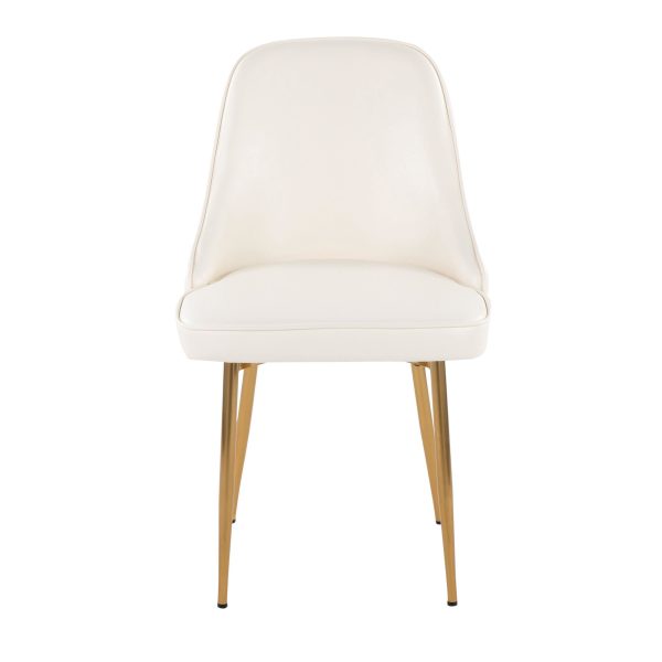 Marcel White Faux Leather Contemporary Dining Chairs Gold Frame Set of 2 7