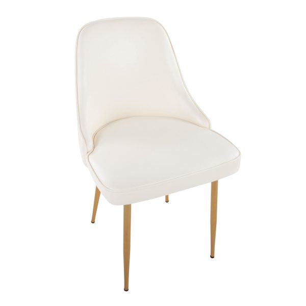 Marcel White Faux Leather Contemporary Dining Chairs Gold Frame Set of 2 8