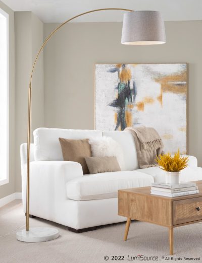 March Contemporary Floor Lamp Marble Base Antique Brass Finish