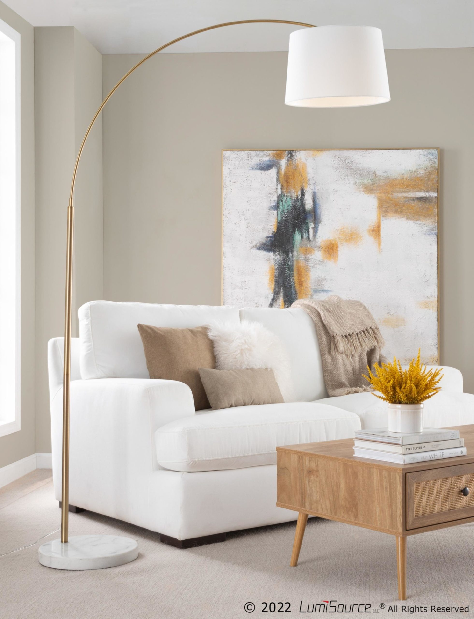 March Contemporary Floor Lamp White Marble Nickel Linen Shade 1 March Contemporary Floor Lamp White Marble Nickel Linen Shade