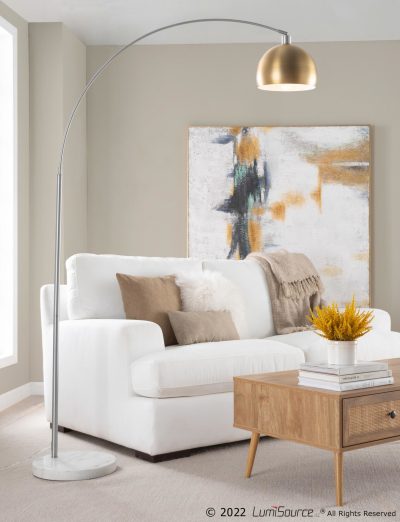 March Contemporary Floor Lamp in Marble, Nickel, and Brass