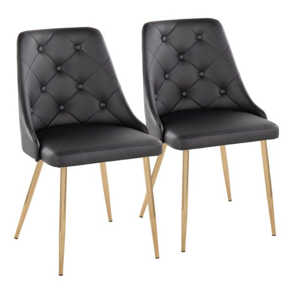 Marche Black Faux Leather Gold Contemporary Dining Chairs Set of 2 1