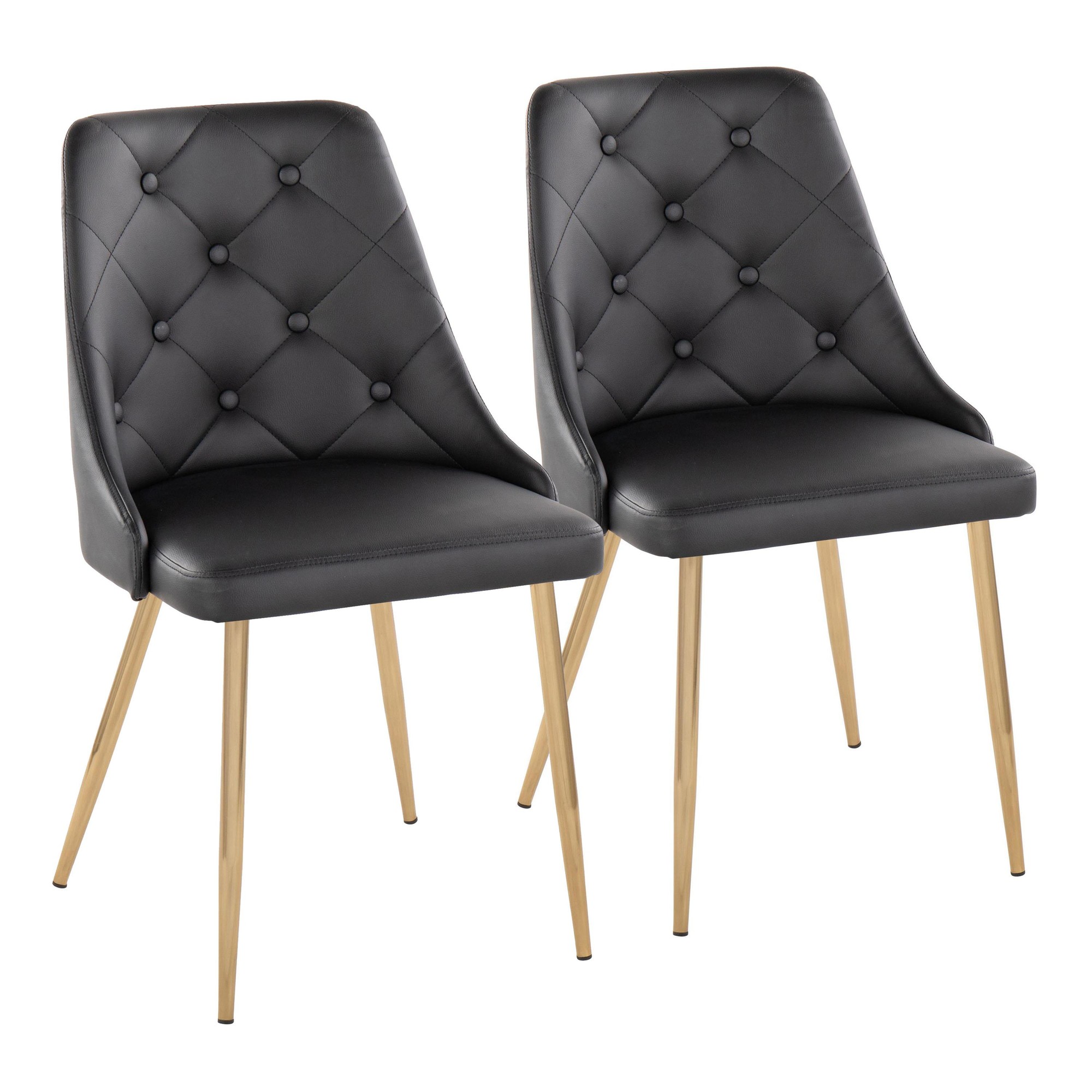 Marche Black Faux Leather Gold Contemporary Dining Chairs (Set of 2) 2 Marche Black Faux Leather Gold Contemporary Dining Chairs (Set of 2) - Image 2