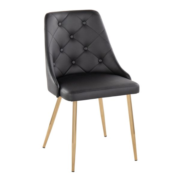 Marche Black Faux Leather Gold Contemporary Dining Chairs Set of 2 2