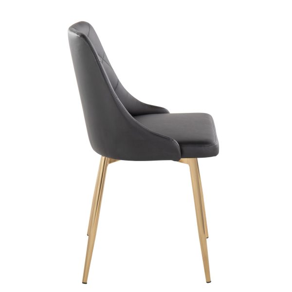 Marche Black Faux Leather Gold Contemporary Dining Chairs Set of 2 3