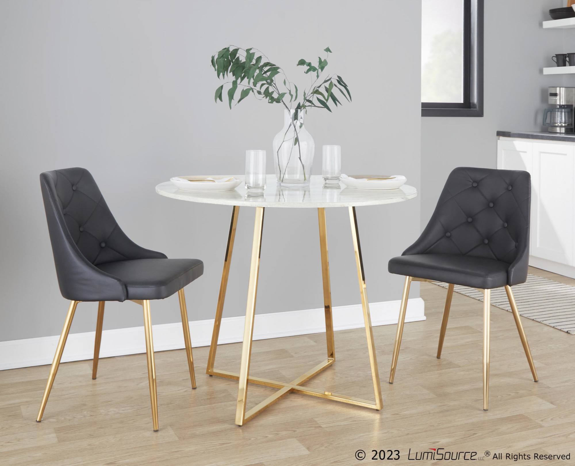 Marche Black Faux Leather Gold Contemporary Dining Chairs (Set of 2) 1 Marche Black Faux Leather Gold Contemporary Dining Chairs (Set of 2)