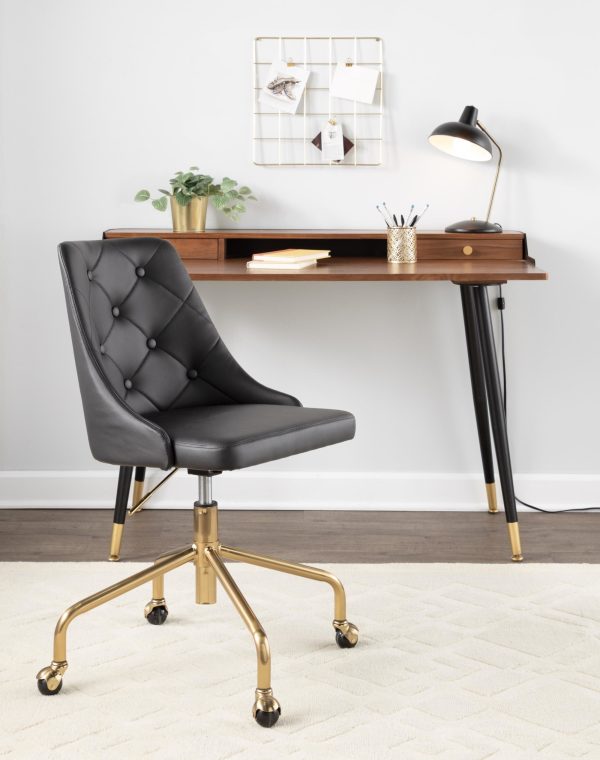 Marche Black Faux Leather Gold Metal Contemporary Office Chair 1
