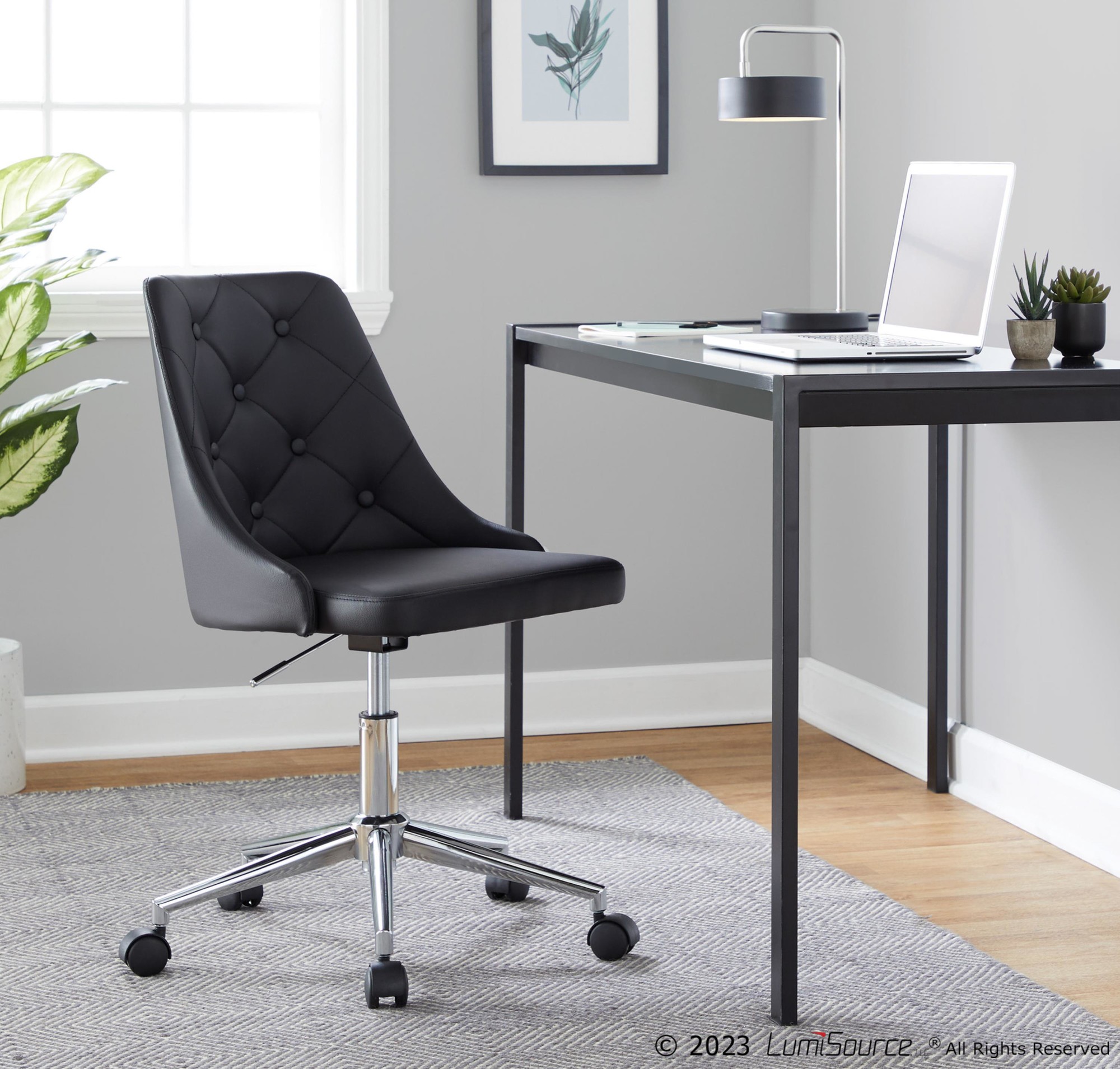 Marche Contemporary Armless Swivel Office Chair in Black Faux Leather 2 Marche Contemporary Armless Swivel Office Chair in Black Faux Leather - Image 2
