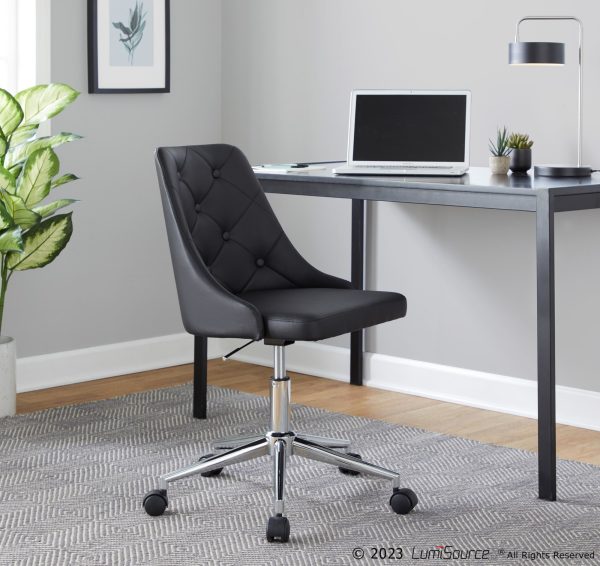 Marche Contemporary Armless Swivel Office Chair in Black Faux Leather