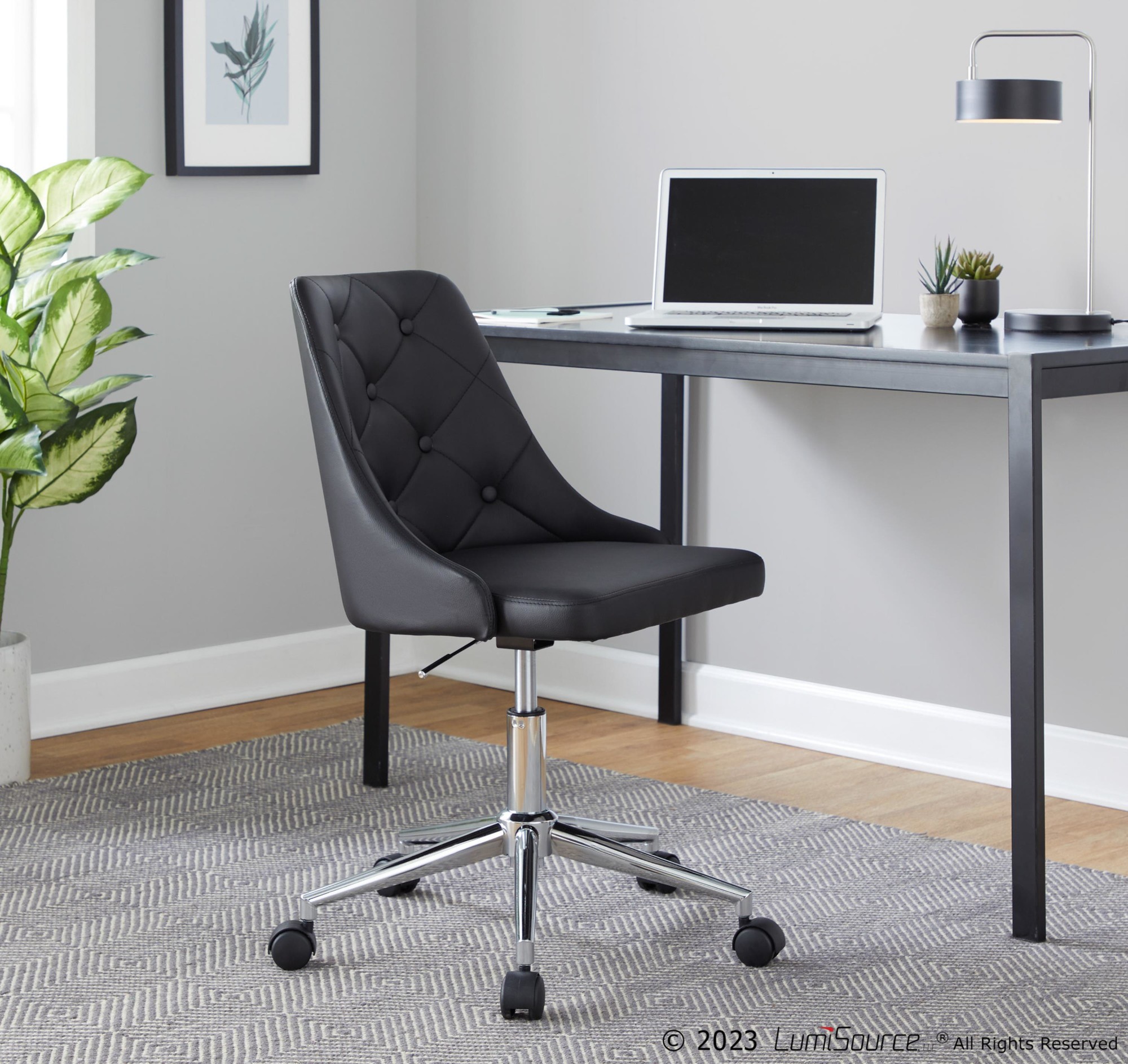 Marche Contemporary Armless Swivel Office Chair in Black Faux Leather 1 Marche Contemporary Armless Swivel Office Chair in Black Faux Leather