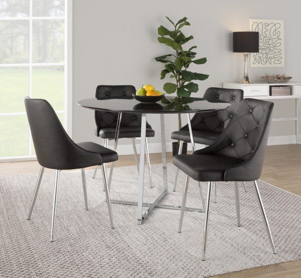 Marche Contemporary Black Faux Leather Chrome Accent Dining Chairs Set of 2 1
