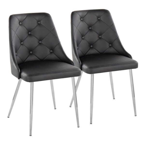 Marche Contemporary Black Faux Leather Chrome Accent Dining Chairs Set of 2 2