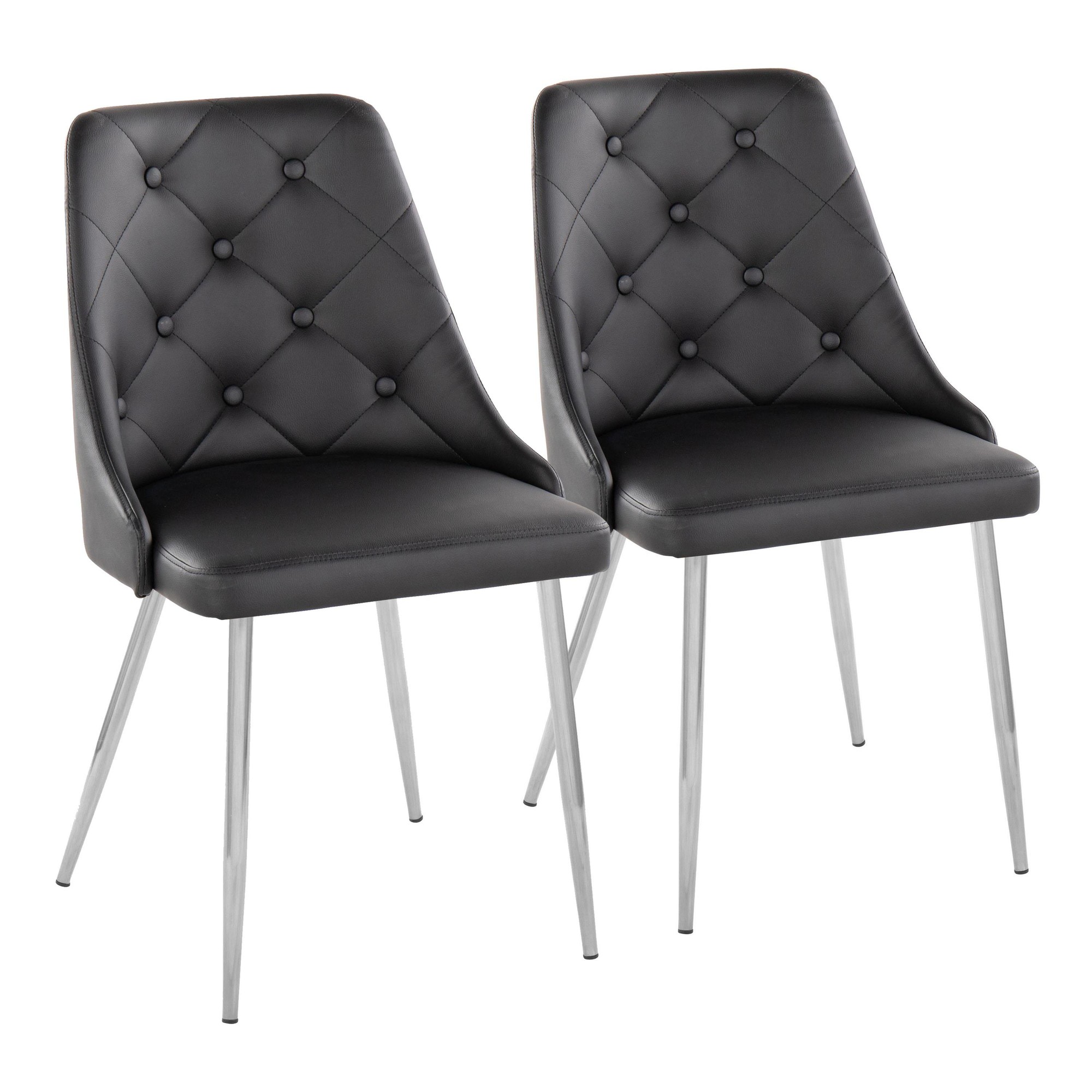 Marche Contemporary Black Faux Leather Chrome Accent Dining Chairs (Set of 2) 3 Marche Contemporary Black Faux Leather Chrome Accent Dining Chairs (Set of 2) - Image 3