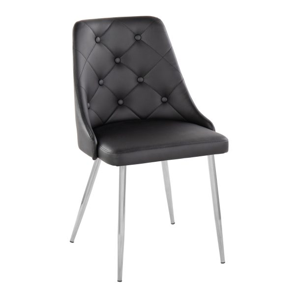 Marche Contemporary Black Faux Leather Chrome Accent Dining Chairs Set of 2 3