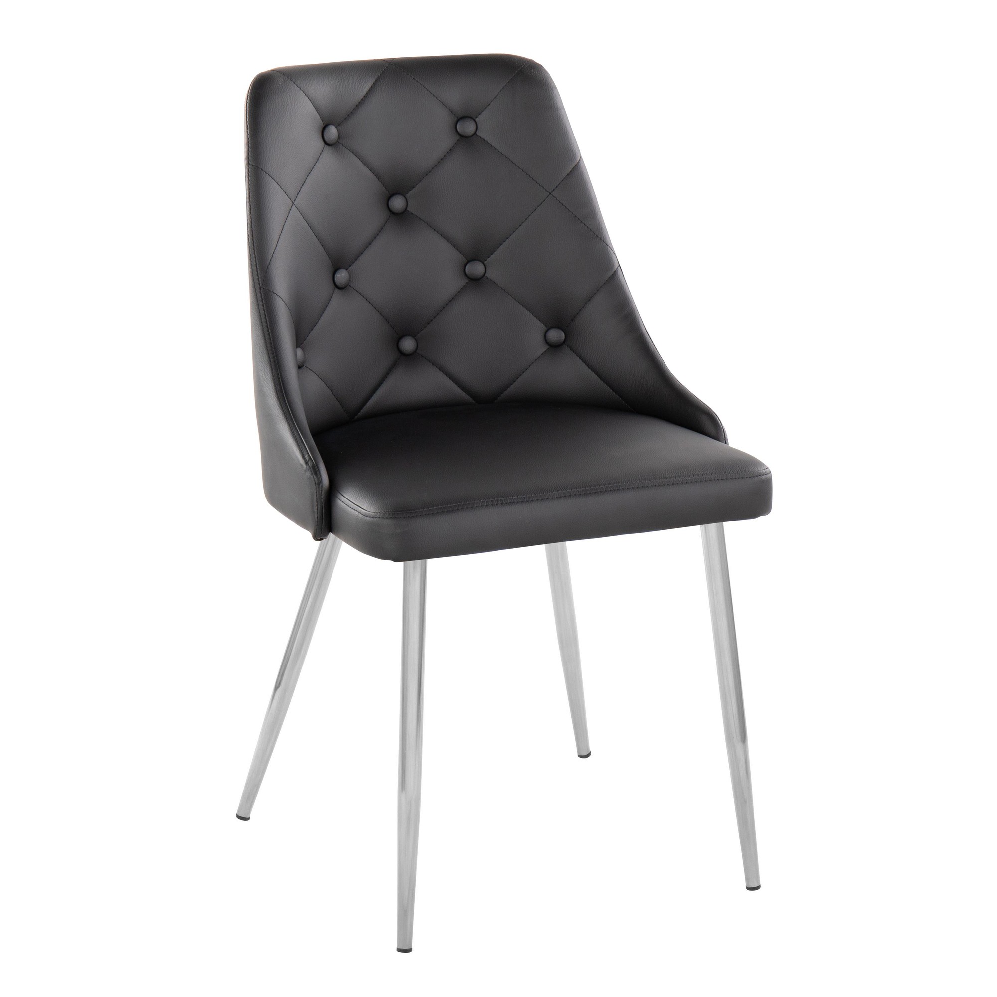 Marche Contemporary Black Faux Leather Chrome Accent Dining Chairs (Set of 2) 4 Marche Contemporary Black Faux Leather Chrome Accent Dining Chairs (Set of 2) - Image 4