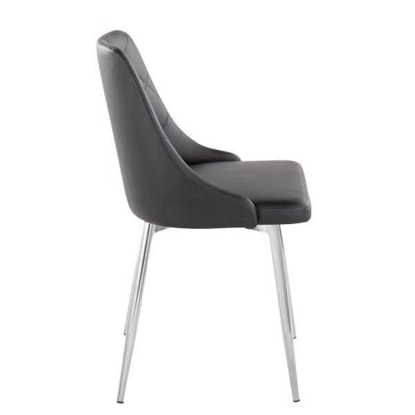 Marche Contemporary Black Faux Leather Chrome Accent Dining Chairs Set of 2 4
