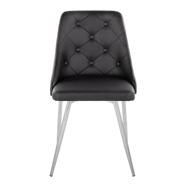 Marche Contemporary Black Faux Leather Chrome Accent Dining Chairs Set of 2 7
