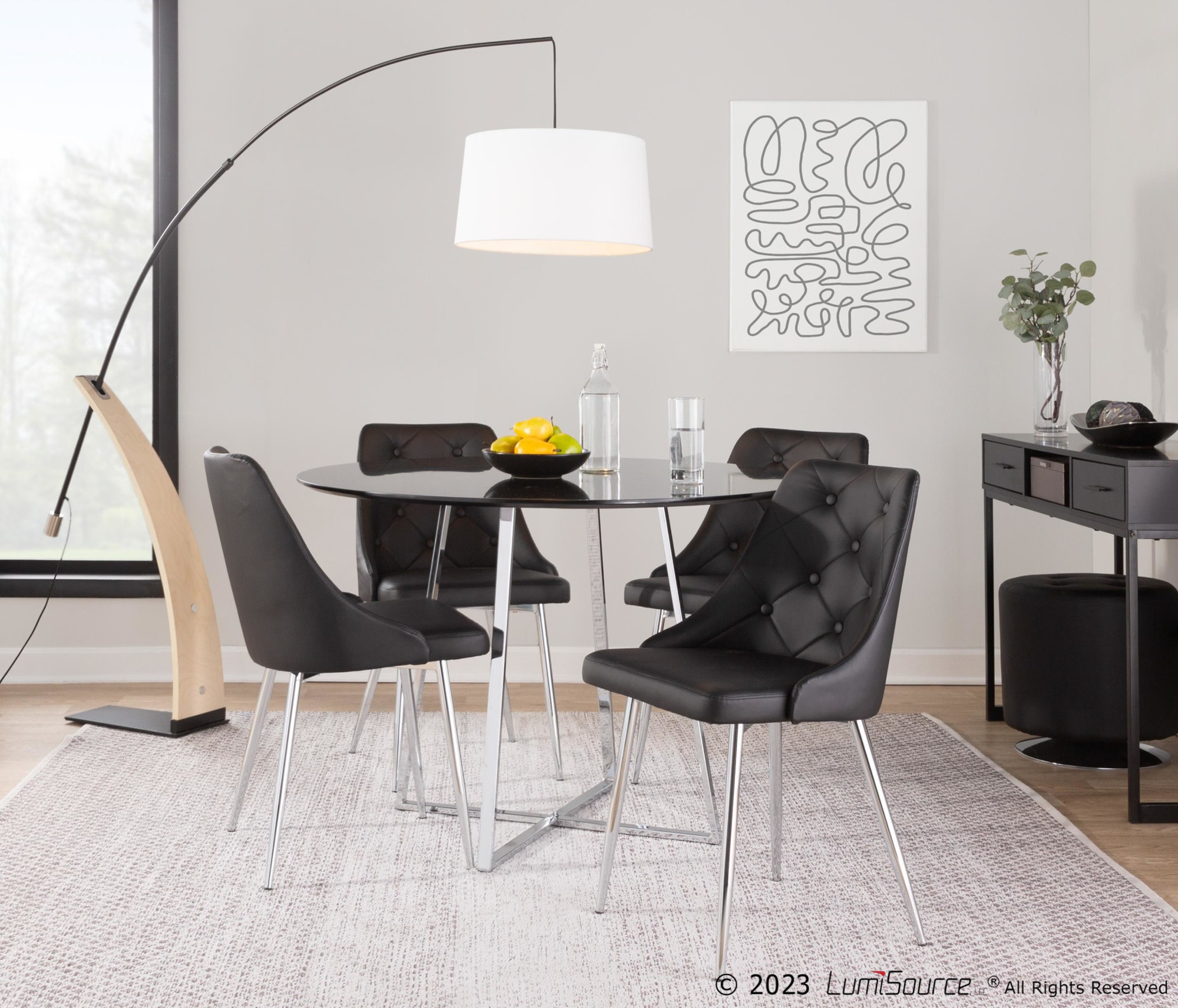 Marche Contemporary Black Faux Leather Chrome Accent Dining Chairs (Set of 2) 1 Marche Contemporary Black Faux Leather Chrome Accent Dining Chairs (Set of 2)
