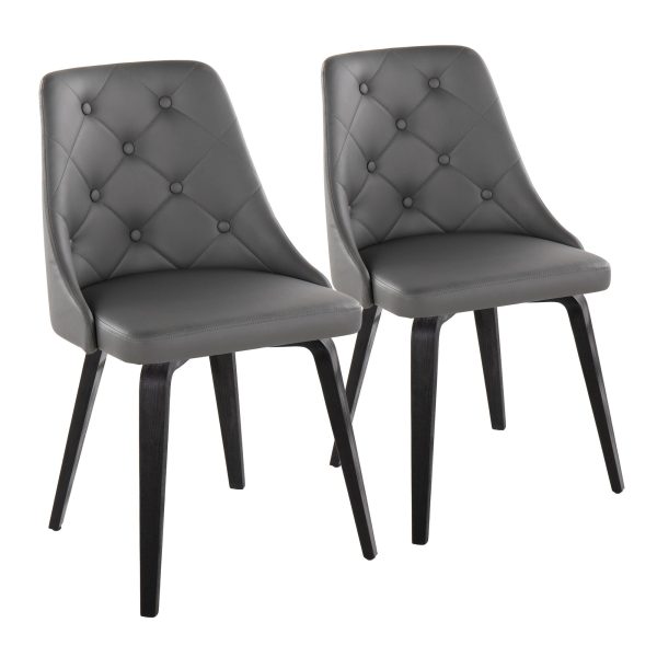 Marche Contemporary Black Wood Grey Faux Leather Dining Chairs Set of 2 1