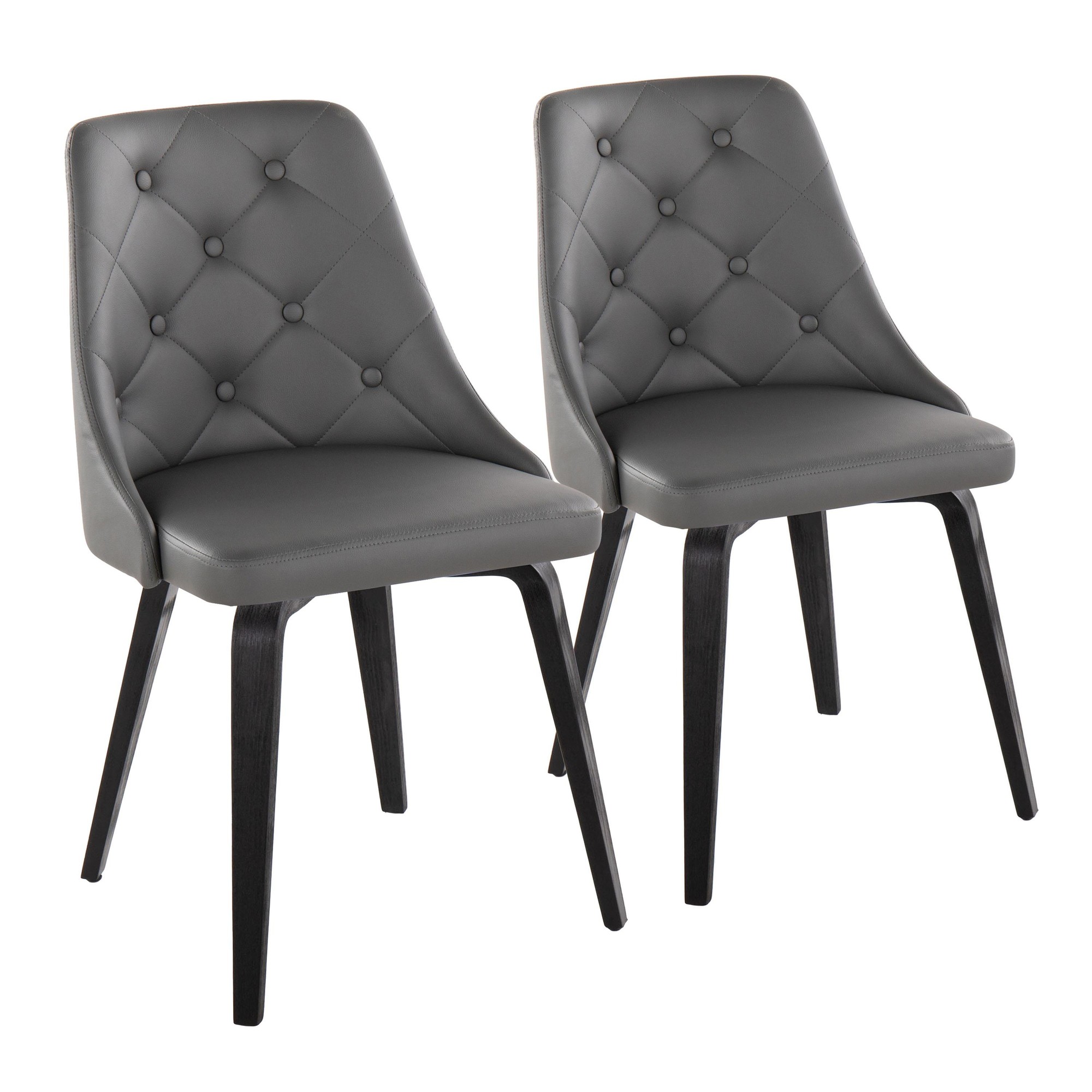 Marche Contemporary Black Wood Grey Faux Leather Dining Chairs (Set of 2) 2 Marche Contemporary Black Wood Grey Faux Leather Dining Chairs (Set of 2) - Image 2