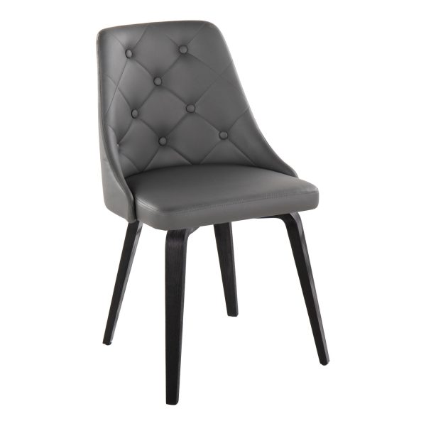 Marche Contemporary Black Wood Grey Faux Leather Dining Chairs Set of 2 2