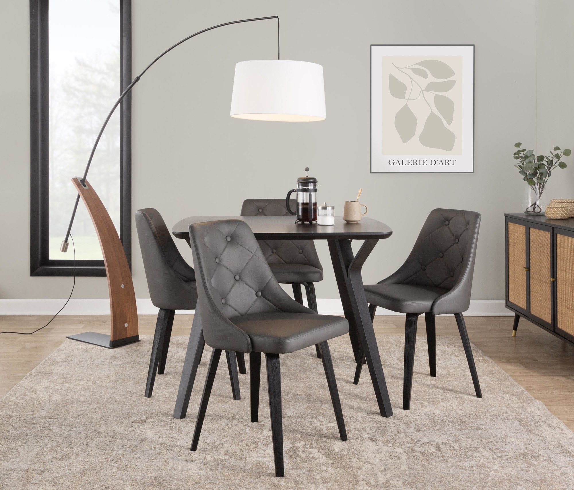 Marche Contemporary Black Wood Grey Faux Leather Dining Chairs (Set of 2) 1 Marche Contemporary Black Wood Grey Faux Leather Dining Chairs (Set of 2)