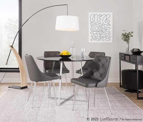 Marche Contemporary Chrome and Grey Faux Leather Dining Chairs Set of 2 1