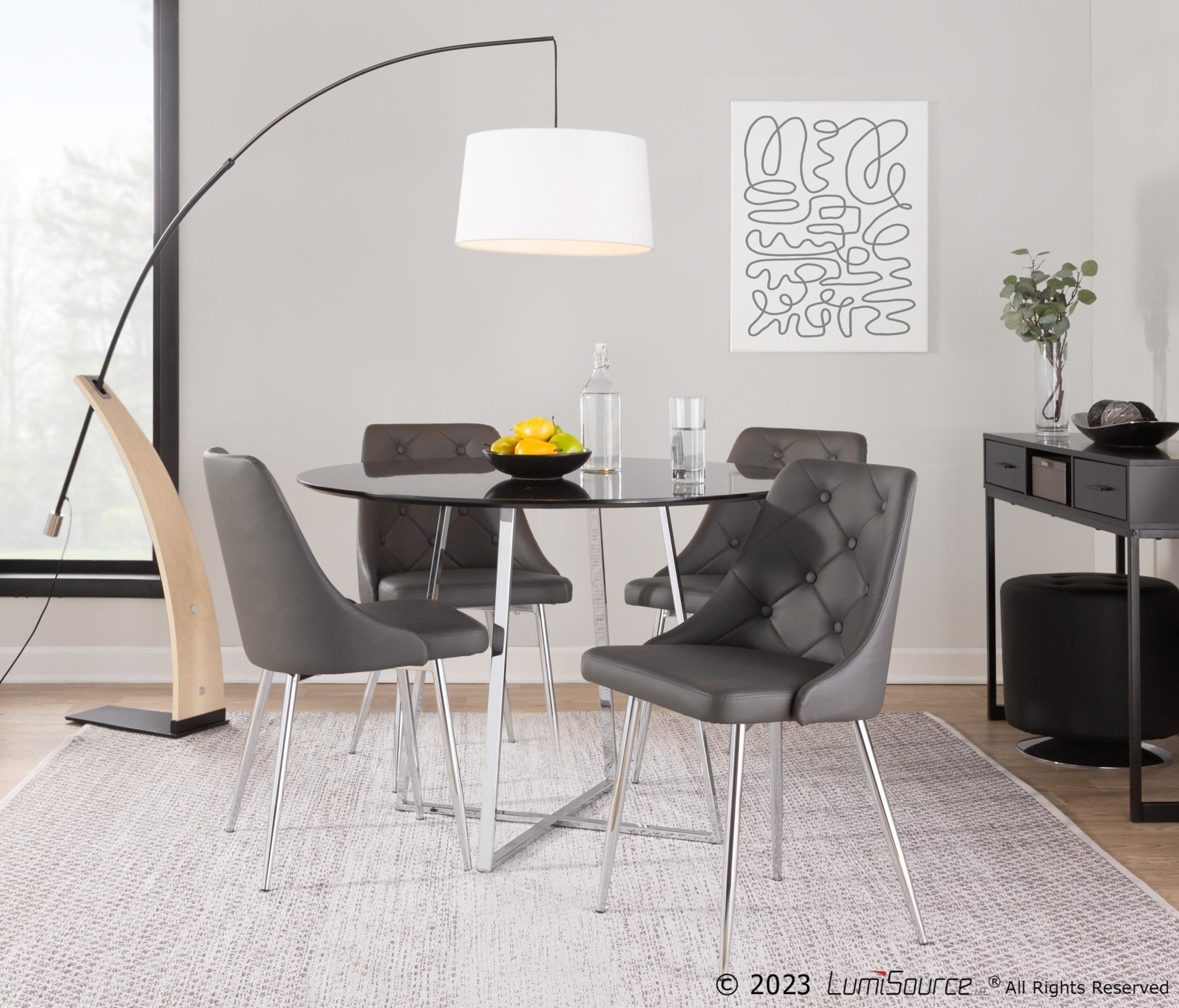 Marche Contemporary Chrome and Grey Faux Leather Dining Chairs (Set of 2) 2 Marche Contemporary Chrome and Grey Faux Leather Dining Chairs (Set of 2) - Image 2