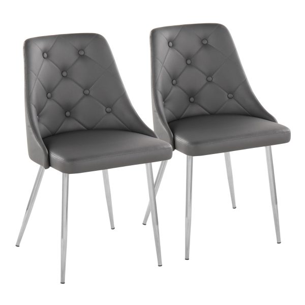 Marche Contemporary Chrome and Grey Faux Leather Dining Chairs Set of 2 2