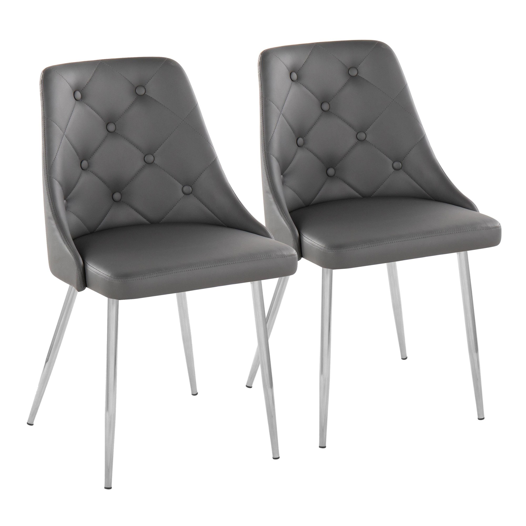 Marche Contemporary Chrome and Grey Faux Leather Dining Chairs (Set of 2) 3 Marche Contemporary Chrome and Grey Faux Leather Dining Chairs (Set of 2) - Image 3