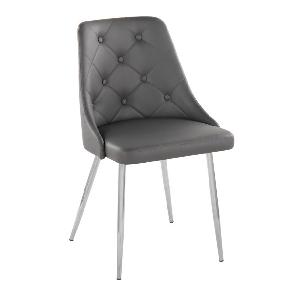 Marche Contemporary Chrome and Grey Faux Leather Dining Chairs Set of 2 3