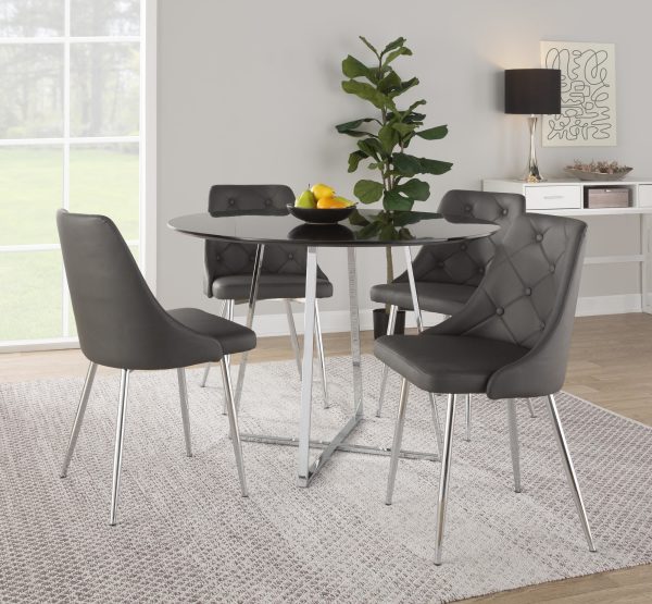 Marche Contemporary Chrome and Grey Faux Leather Dining Chairs Set of 2