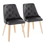 Marche Contemporary Natural Wood Black Faux Leather Dining Chairs (Set of 2)