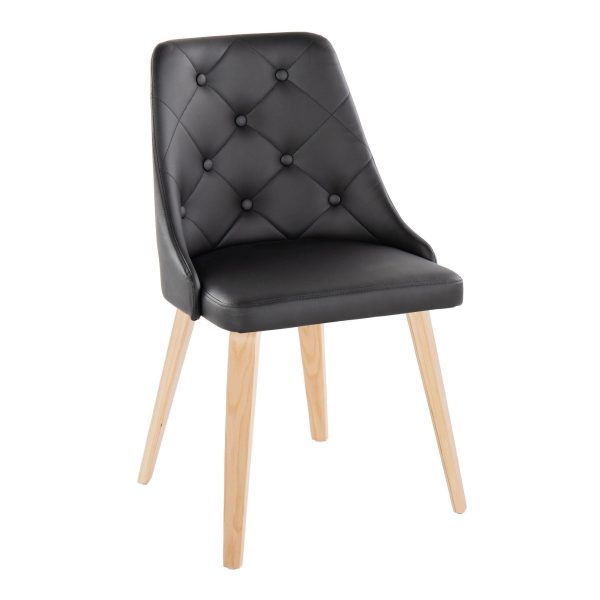 Marche Contemporary Natural Wood Black Faux Leather Dining Chairs Set of 2 2