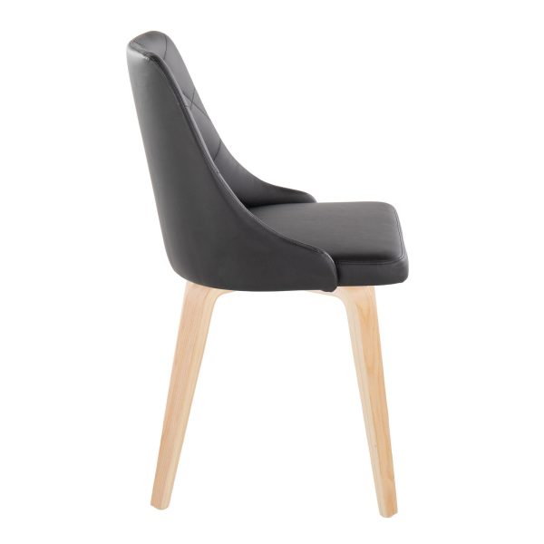 Marche Contemporary Natural Wood Black Faux Leather Dining Chairs Set of 2 3
