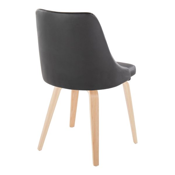 Marche Contemporary Natural Wood Black Faux Leather Dining Chairs Set of 2 4