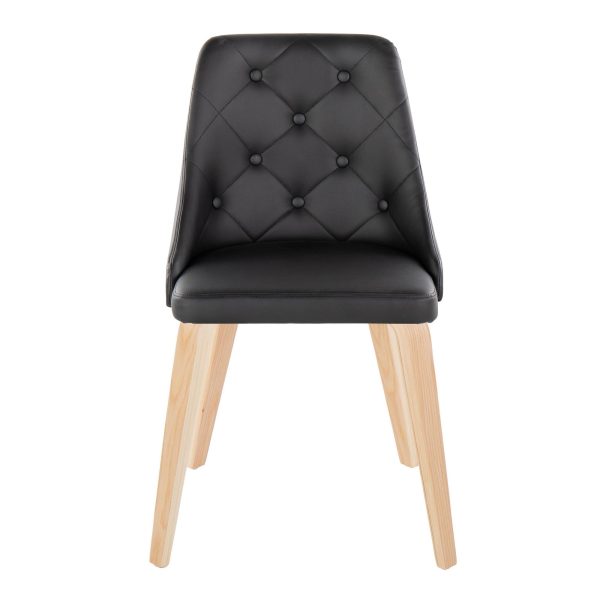 Marche Contemporary Natural Wood Black Faux Leather Dining Chairs Set of 2 6