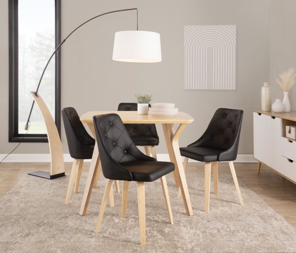 Marche Contemporary Natural Wood Black Faux Leather Dining Chairs Set of 2