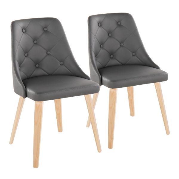Marche Contemporary Natural Wood Grey Faux Leather Chairs Set of 2 1