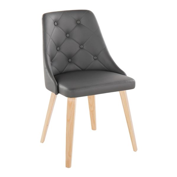 Marche Contemporary Natural Wood Grey Faux Leather Chairs Set of 2 2