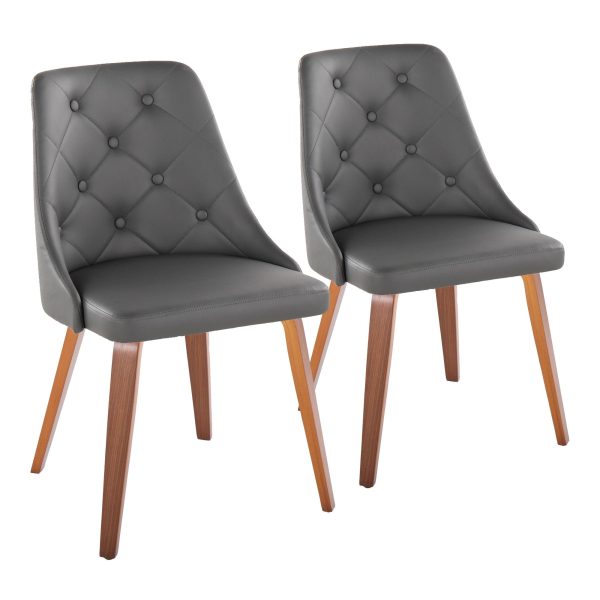 Marche Contemporary Walnut Grey Faux Leather Dining Chairs Set of 2 1