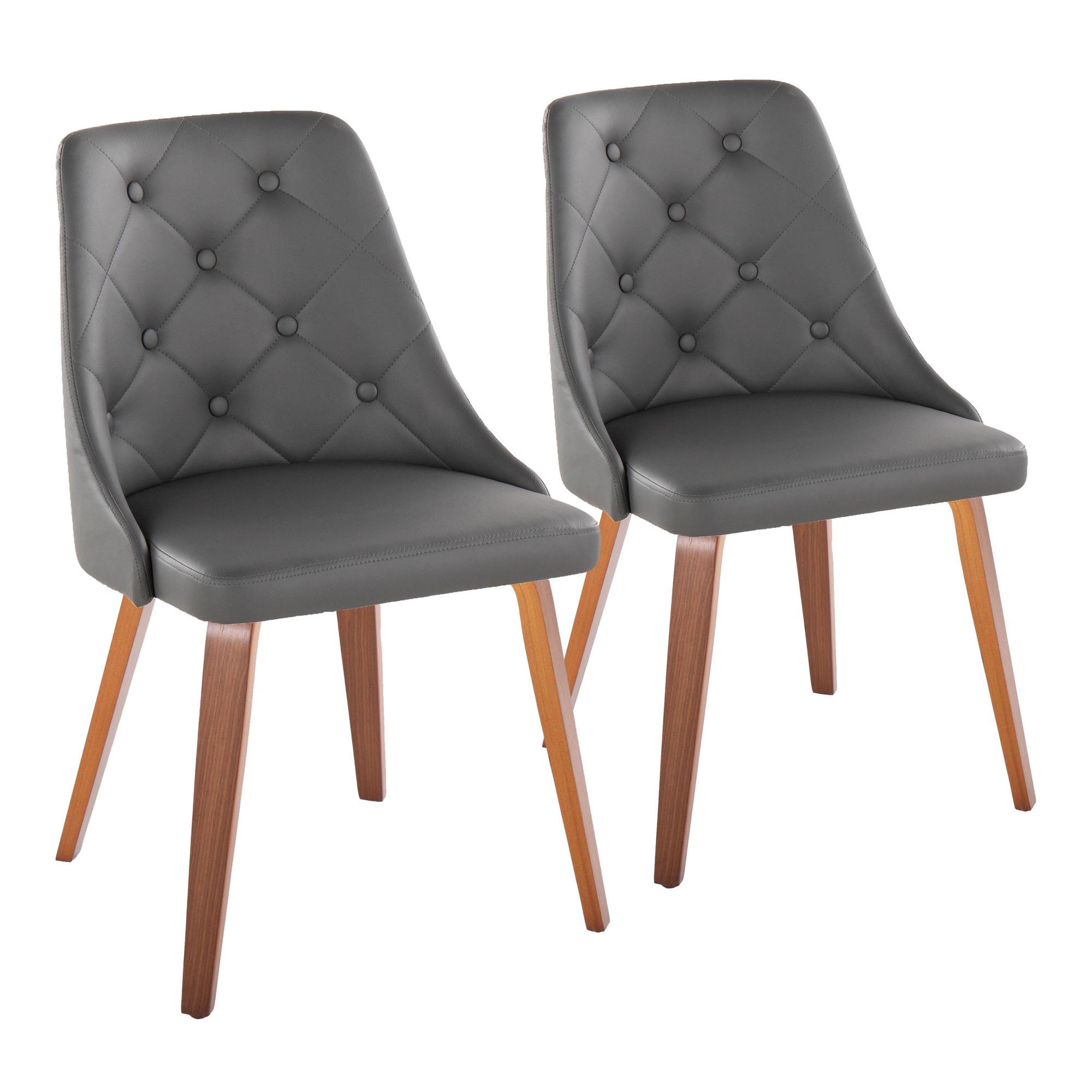 Marche Contemporary Walnut Grey Faux Leather Dining Chairs (Set of 2) 2 Marche Contemporary Walnut Grey Faux Leather Dining Chairs (Set of 2) - Image 2