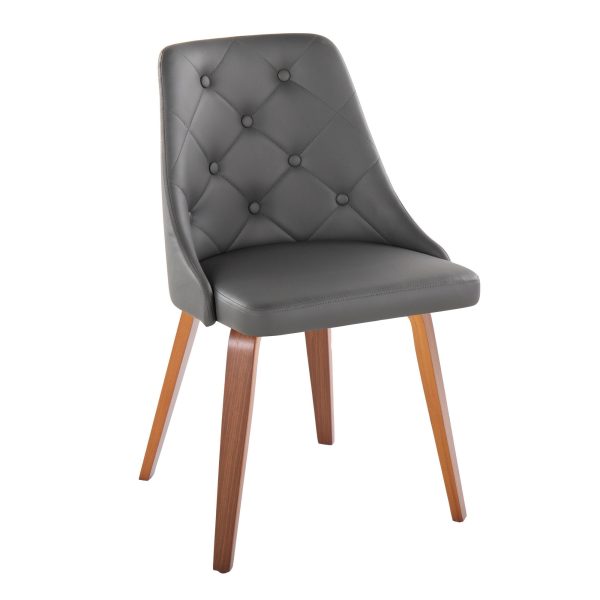 Marche Contemporary Walnut Grey Faux Leather Dining Chairs Set of 2 2